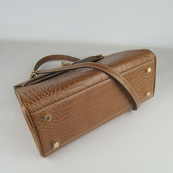 7A Replica Hermes Kelly 32cm Crocodile Veins Leather Bag Light Coffee 6108 - Click Image to Close